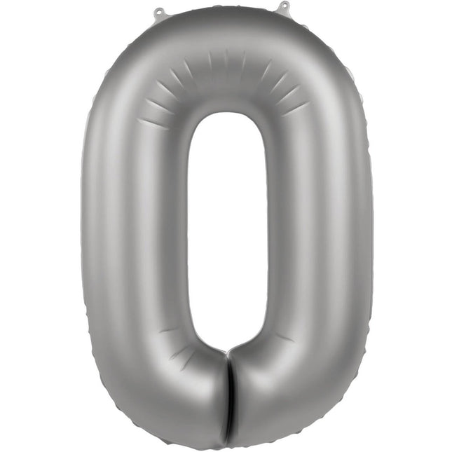 0 Jaar Cijfer Ballon Zilver 86cm van Folat koop je bij Partywinkel