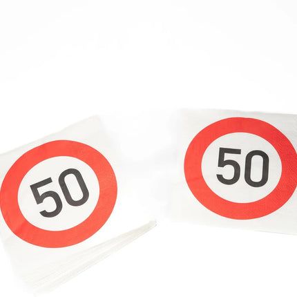 50 år - Servietter med trafikskilt, 33 cm, 20 stk.