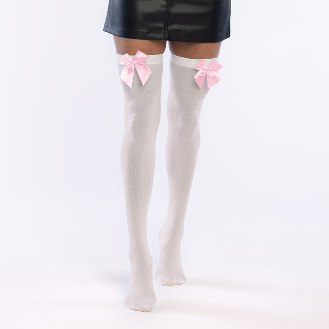 Par strømper Bow hvid/rosa
