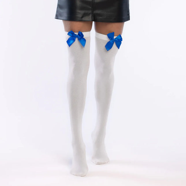 Et par strømper Bow hvid/blå