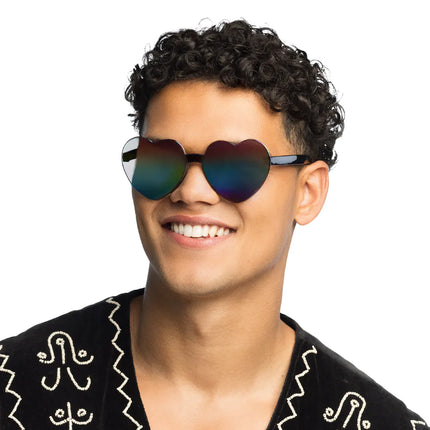 Partybrille Festivalhjerter spejl sort