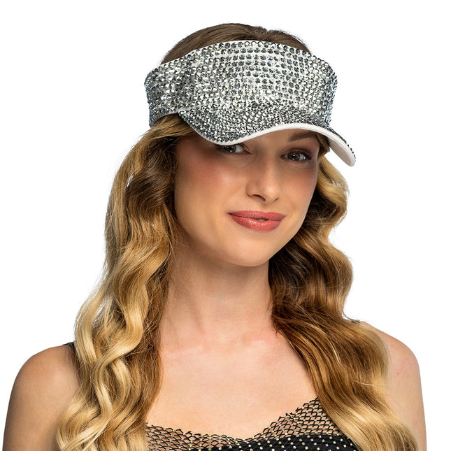 Sølvfarvet solskærm med rhinsten