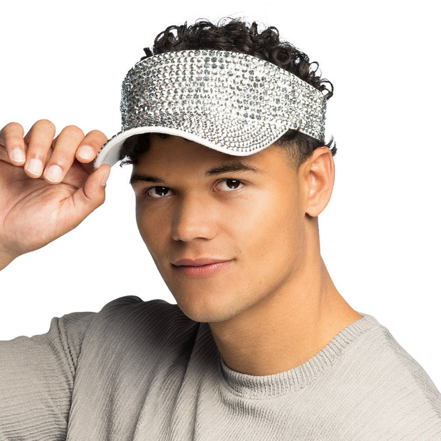 Sølvfarvet solskærm med rhinsten