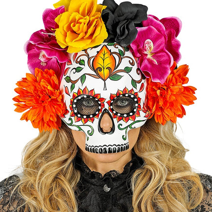 KRANIEMASKE TIL DE DØDES DAG MED FARVEDE BLOMSTER