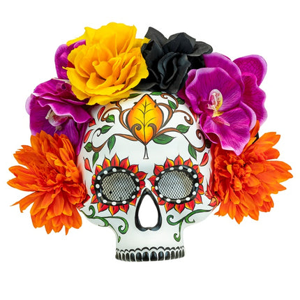 KRANIEMASKE TIL DE DØDES DAG MED FARVEDE BLOMSTER