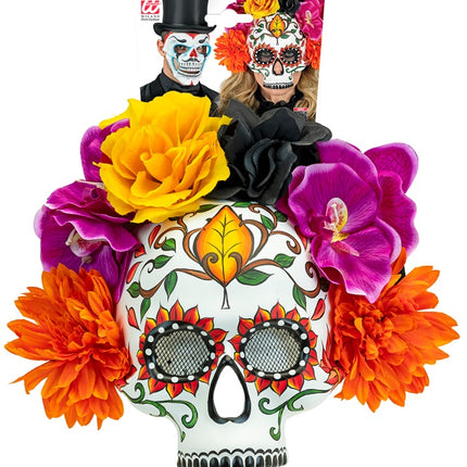 KRANIEMASKE TIL DE DØDES DAG MED FARVEDE BLOMSTER