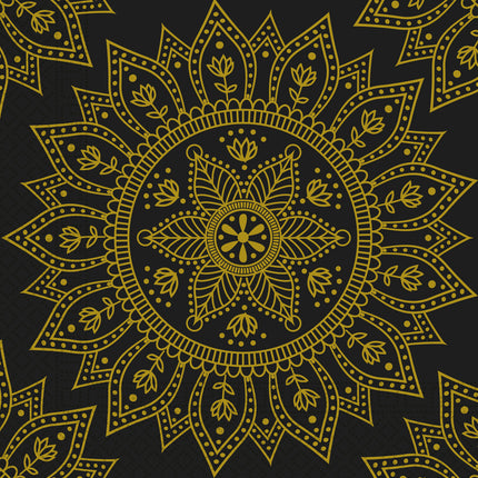 Guld-sorte servietter Mandala 33cm 20stk