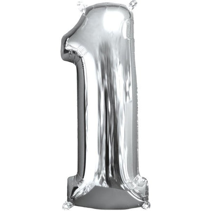 1 Jaar Cijfer Ballon Zilver Leeg 66cm van Riethmueller koop je bij Partywinkel
