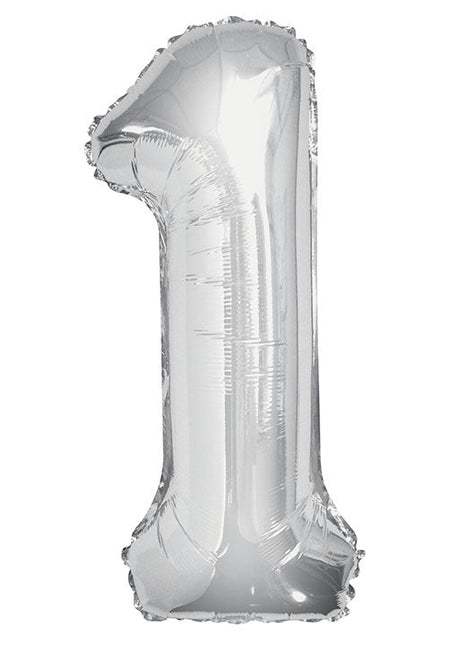 1 Jaar Cijfer Ballon Zilver Leeg 86cm van Unique koop je bij Partywinkel