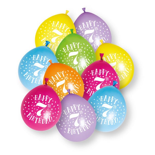 10 stuks Happy 7th Birthday 23cm latex ballonnen van Unique koop je bij Partywinkel
