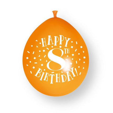 10 stuks Happy 8th Birthday 23cm" latex ballonnen van Unique koop je bij Partywinkel