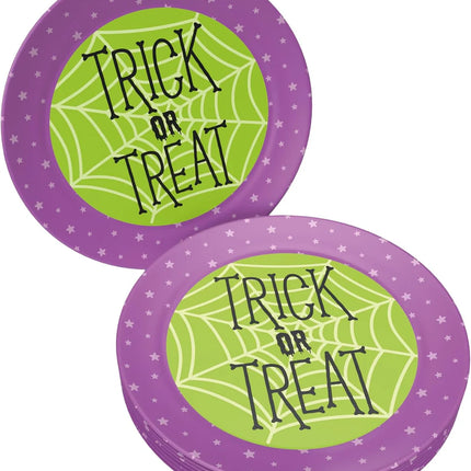 Halloween-tallerkener, lilla og grønne, »Trick or Treat«, 23 cm, 8 stk.