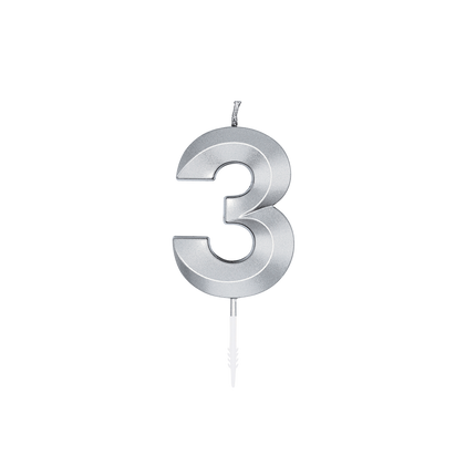 3-års-stearinlys, sølvmetallic, 6 cm