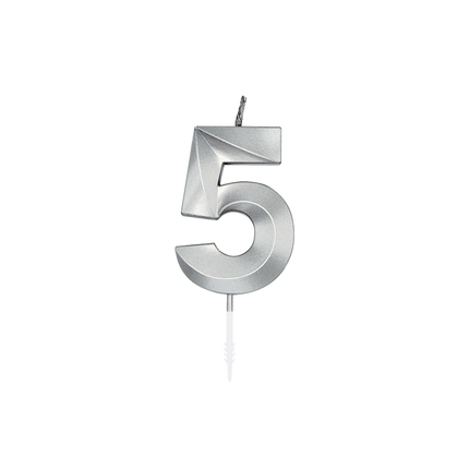 5-års-stearinlys, sølvmetallic, 6 cm