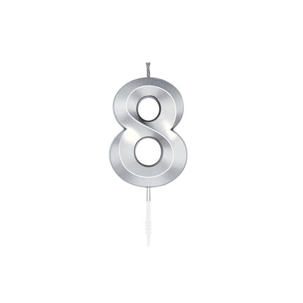 8-års-lys, sølvmetallic, 6 cm