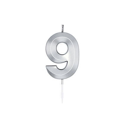 9-års-lys, sølvmetallic, 6 cm