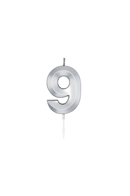 9-års-lys, sølvmetallic, 6 cm