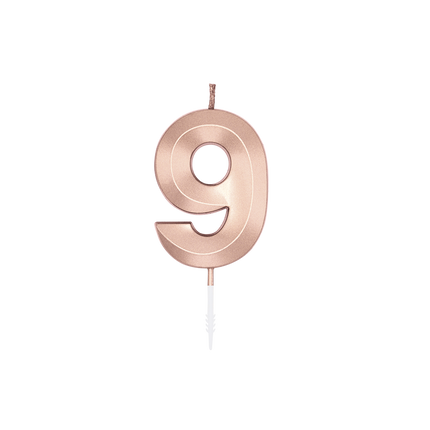 9-års-stearinlys, rosaguld metallic, 6 cm