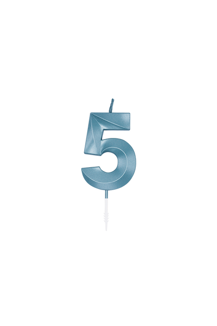 5-års-stearinlys, blå metallic, 6 cm