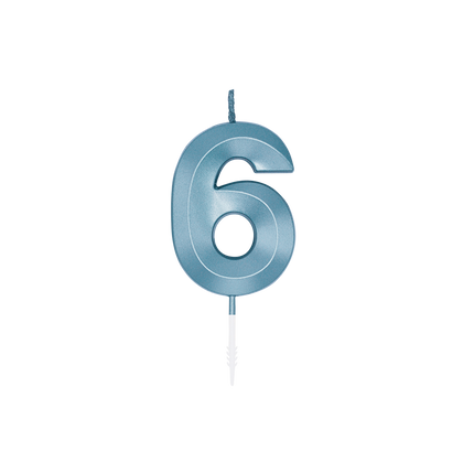 6-års-stearinlys, blå metallic, 6 cm