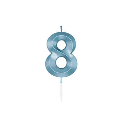 8-års-stearinlys, blå metallic, 6 cm