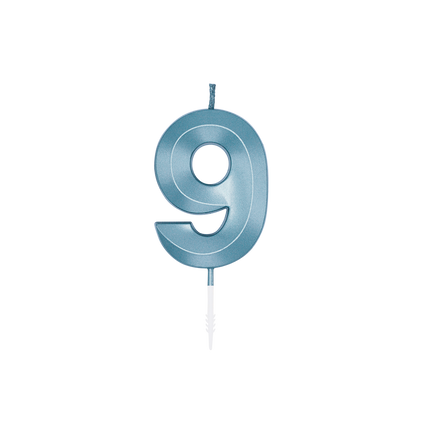 9-års-stearinlys, blå metallic, 6 cm