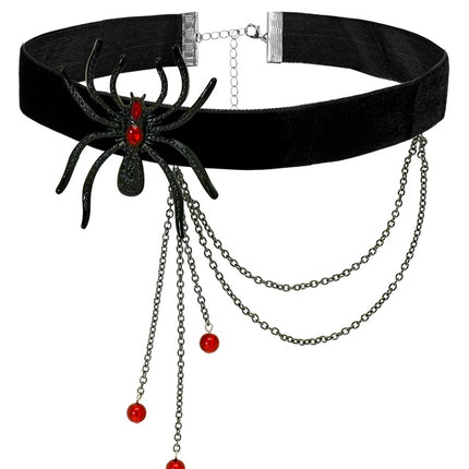 CHOKER EDDERKOP MED RHINSTEN RØD