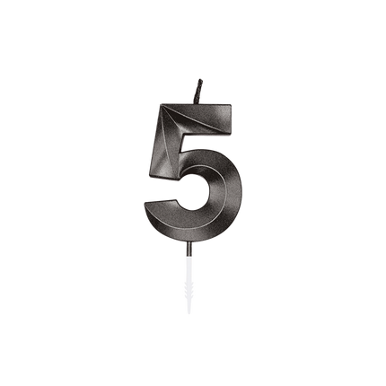 5-års-stearinlys, sort metallic, 6 cm