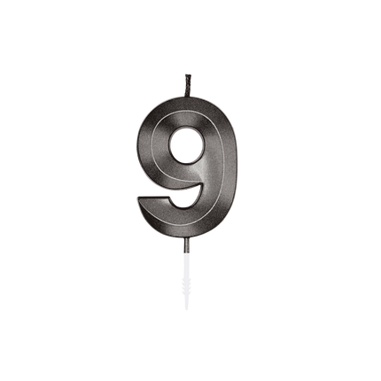 9 stearinlys, sort metallic, 6 cm