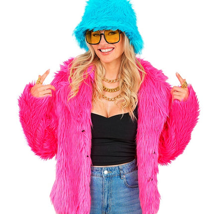 Pelsfrakke Plush Ladies Neon Pink