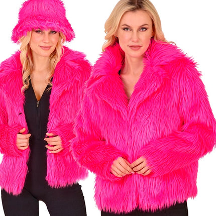Pelsfrakke Plush Ladies Neon Pink