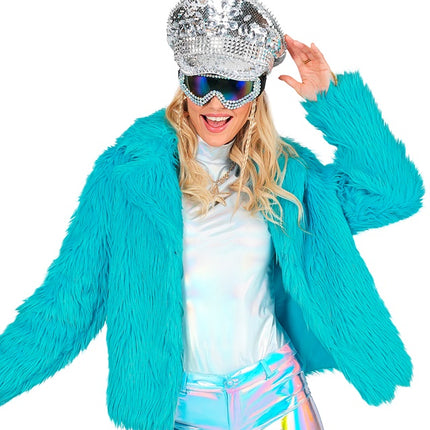 Pelsfrakke til kvinder Plush Turquoise