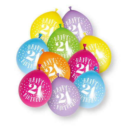 10ct Happy 21st Birthday 23cm Latex Balloons van Unique koop je bij Partywinkel