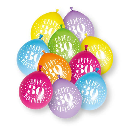 10ct Happy 30th Birthday 23cm Latex Balloons van Unique koop je bij Partywinkel