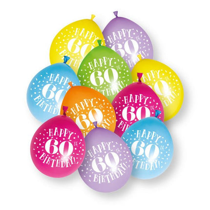10ct Happy 60th Birthday 23cm Latex Balloons van Unique koop je bij Partywinkel