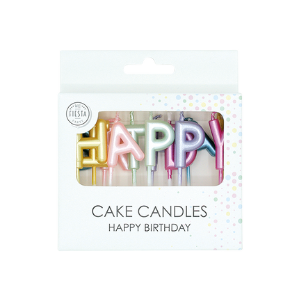 Farvede stearinlys »Happy Birthday« i pastelfarver