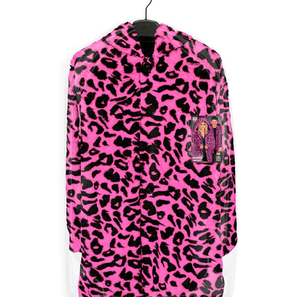 Pelsfrakke med hue Plys Leopard Neon Pink