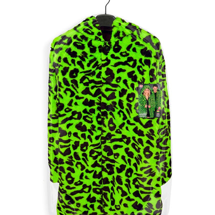 Pelsfrakke med hue Plys Leopard Neon