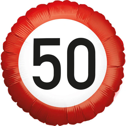 50-års heliumballon-trafikskilt, tom, 45 cm
