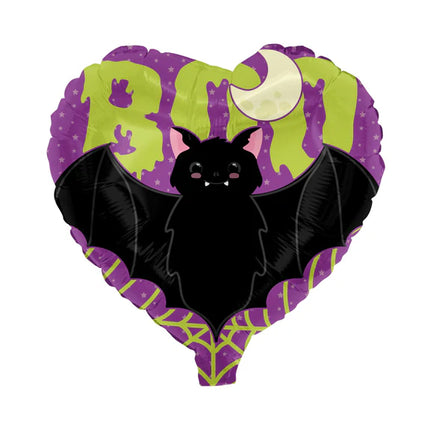 Halloween-heliumballon, hjerte med flagermus, tom, 45 cm