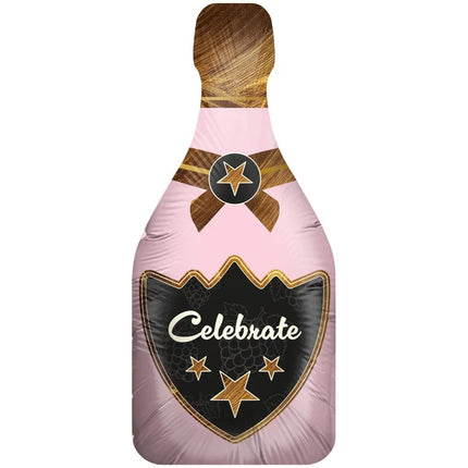 Champagneflaske-heliumballon, lyserød, »Celebrate«, tom, 90 cm