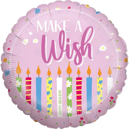 Tillykke med fødselsdagen – Heliumballon, lyserød, »Make a Wish«, tom, 45 cm