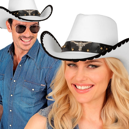 COWBOYHAT MED TYR, HVID FILT