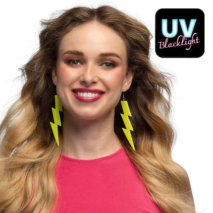 Par øreringe i neon-gul UV-farve