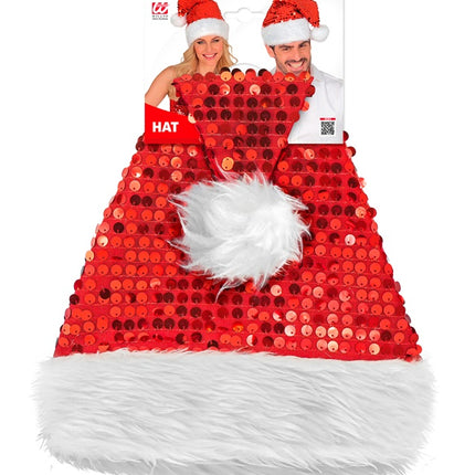 JULEMANDSHAT I PLYS OG PAILLETTER, RØD