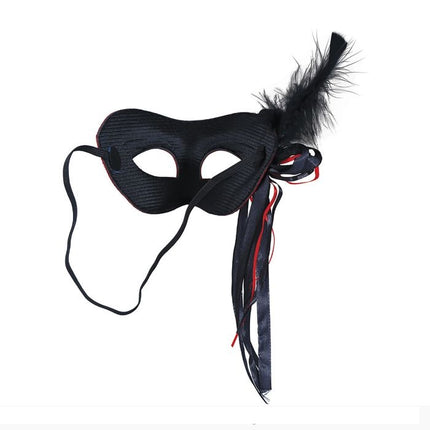 Sort rød øjenmaske fjer