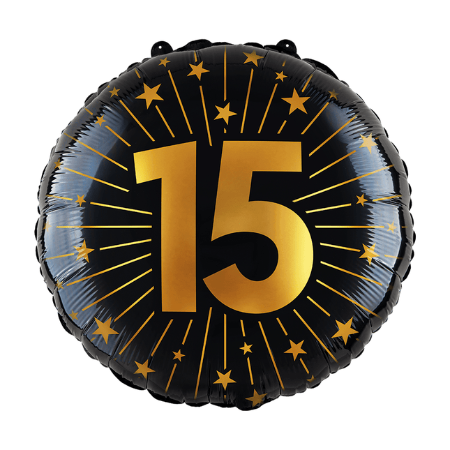 15 Jaar Helium Ballon Goud Zwart Leeg 45cm van WeFiesta koop je bij Partywinkel