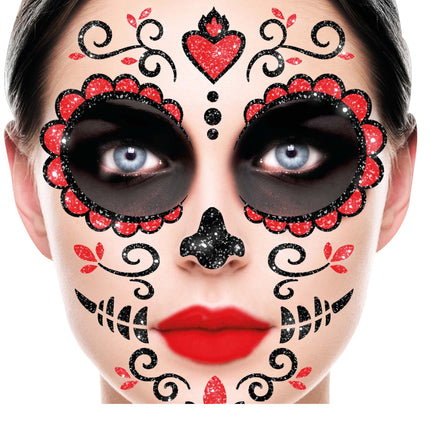 Dia De Los Muertos Face Stickers Glitter 20cm