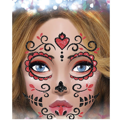 Dia De Los Muertos Face Stickers Glitter 20cm