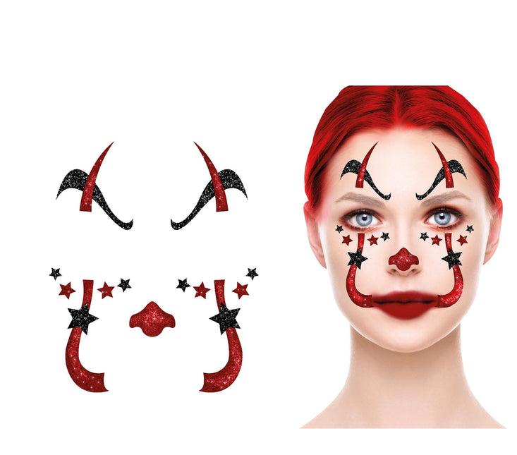 Halloween Face Stickers Clown Glitter 20cm